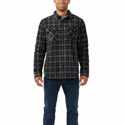 Voyager Jacket Mens Sz M,L, XL Flannel Fleece Lined Plush Heavyweight Black Plaid